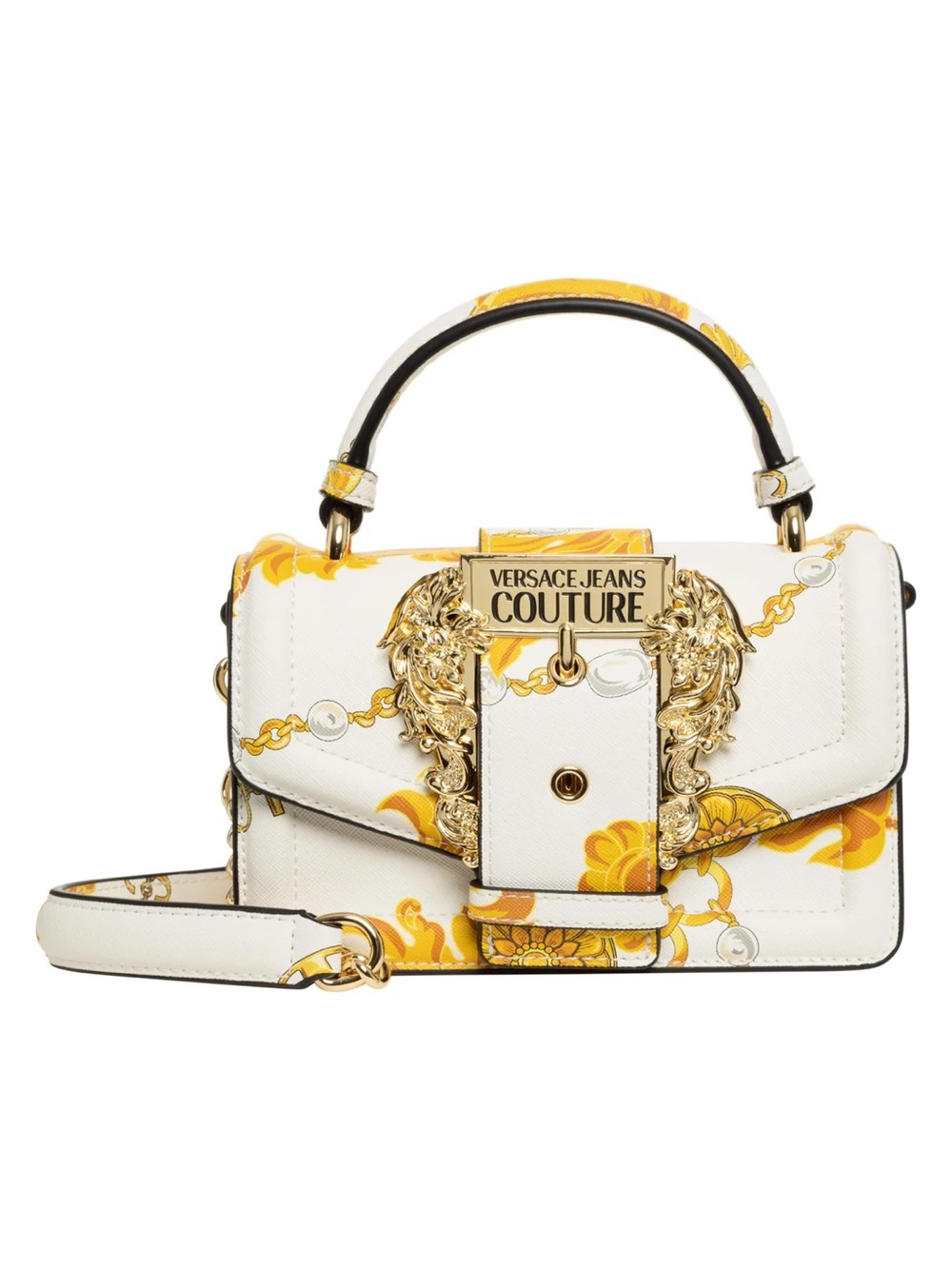 Versace Jeans Collection White & Gold Printed Mini Top-Handle Bag